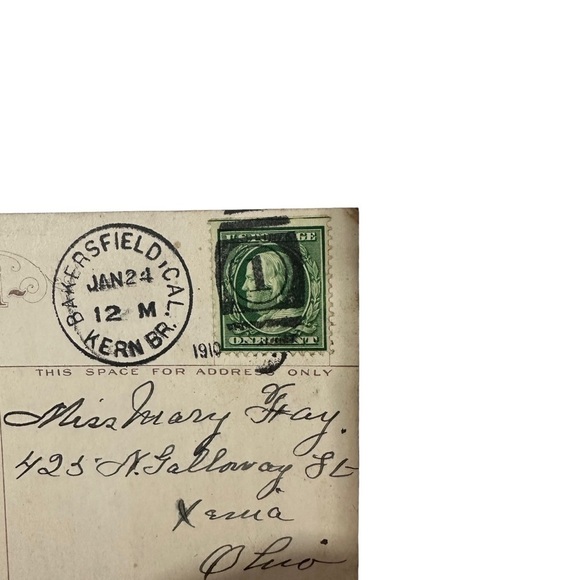 Vtg 1910 Postcard Post Office Building Bakersfield CA Posted Bakersville 1910 - Picture 3 of 3